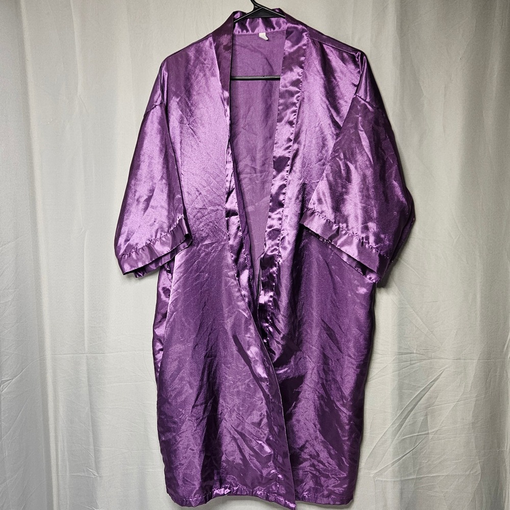 Silky Satin Robe Womens One Size Purple Kimono Loungewear Sleepwear Shiny Soft